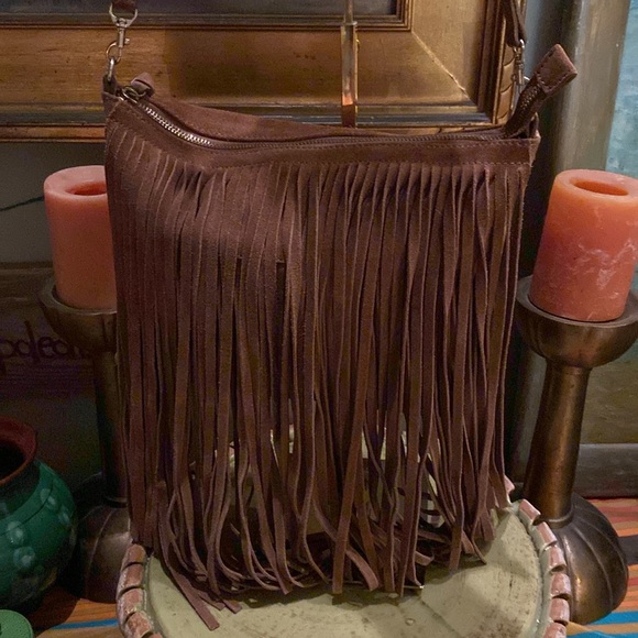 Chico's Frangetta Fringe Suede Boho Crossbody Bag - Picture 7 of 8